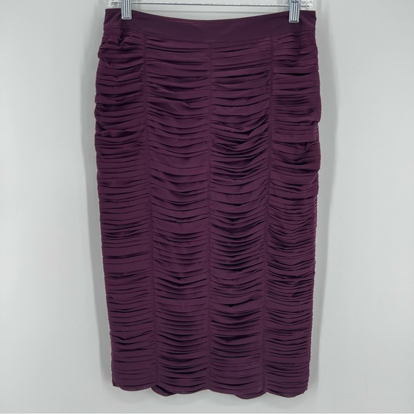 Burberry Dresses & Skirts - Burberry London Ruched Pencil Skirt Plum Burgundy Lined Scallop Hem Sz 6
